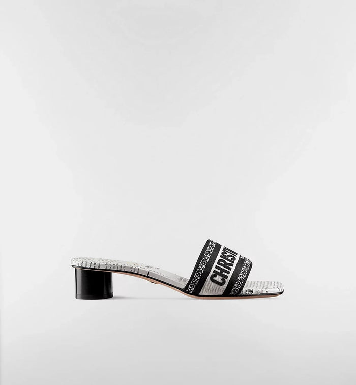 Dior Diorviera Dway Heeled Slide Cotton and White and Black