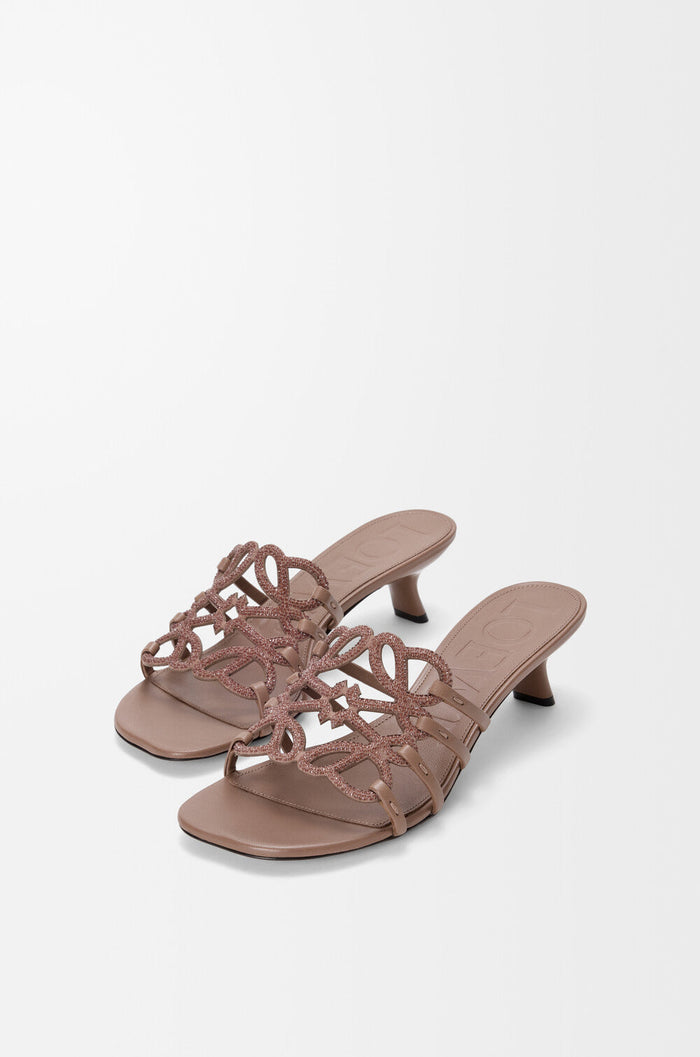 Loewe Petal Anagram Slide In Rhinestone-embellished Suede