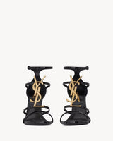 YSL Cassandra Sandals in Patent Leather Gold Emblem 2