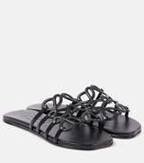 Loewe Petal Anagram Slide in Black Calfskin 1