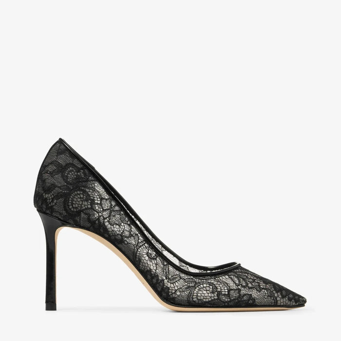 Jimmy Choo 85 Leather-Trimmed Lace Pumps