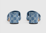 Gucci Platform Slide Sandal With Horsebit Blue Denim 3