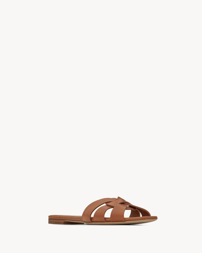 YSL Tribute Sandals in Smooth Leather Amber