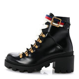 Gucci Sylvie Web Lace Up Combat Boots Black 1