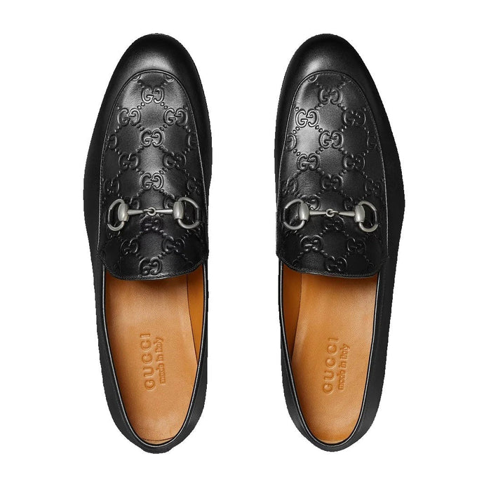 Gucci Como Loafer, Leather Black GG Embossed With Horsebit