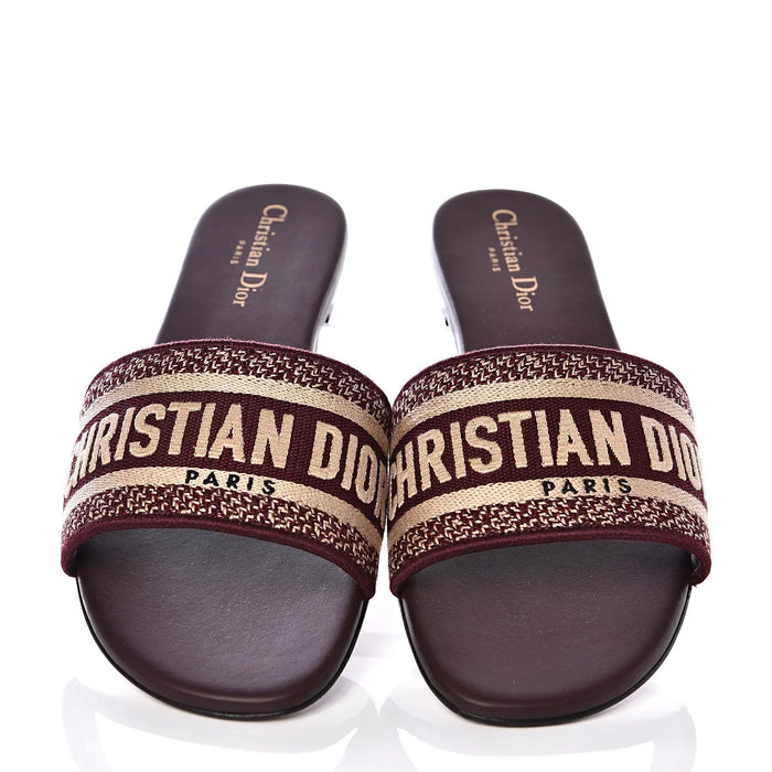 Christian Dior Canvas Embroidered DWay Mule Slide Sandal Burgundy