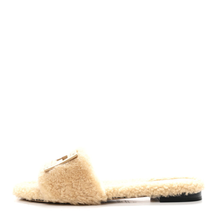 Fendi Baguette Shearling Slide in Beige Naturale