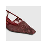 Gucci Crystal GG Monogram Slingback Pumps Burgundy & Red 5