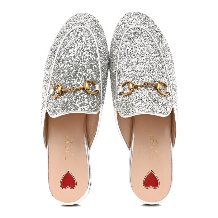 Gucci Glitter Princetown Slippers Silver