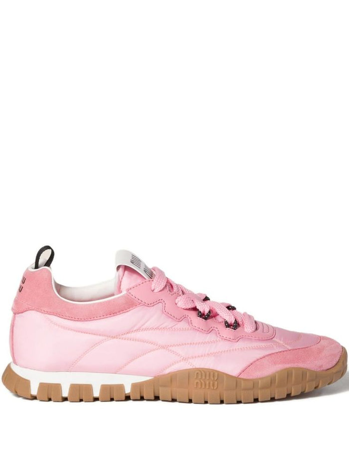 Miu Miu Wander Hairy Leather Sneakers — Pink