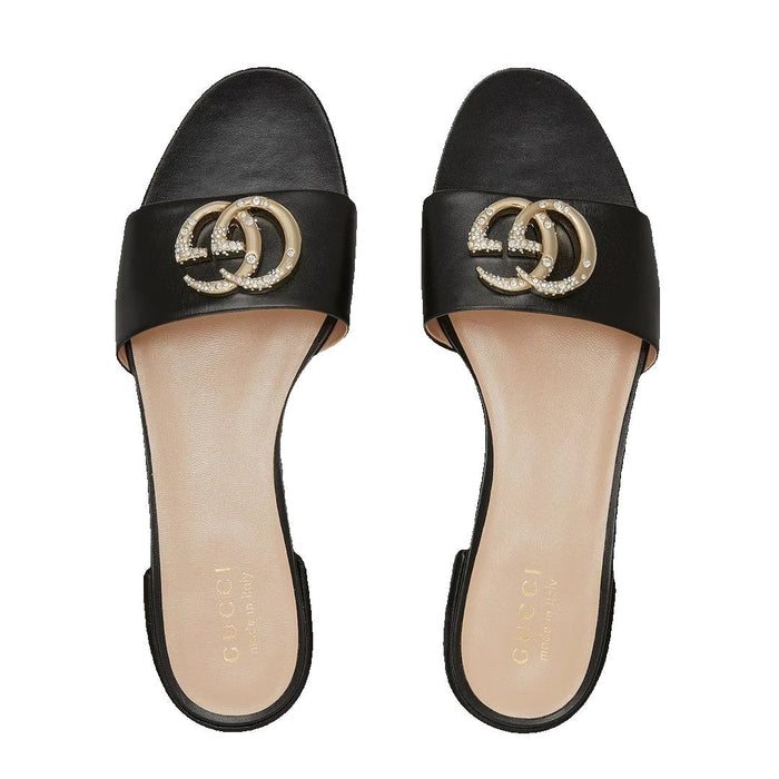 Gucci Slide Sandal With Double G, Leather Black