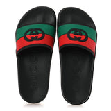 Gucci Rubber Web Interlocking G Slide Sandals Black Green White 2