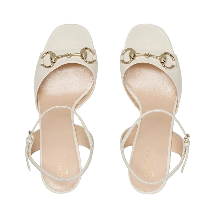 Gucci 80mm Horsebit Sandals White & Cream