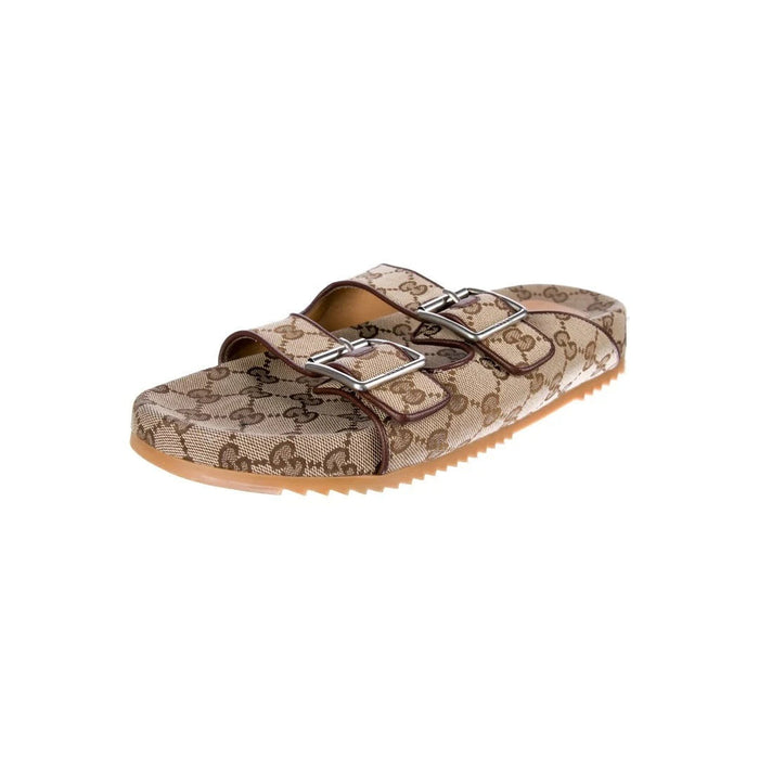 Gucci Canvas Logo Slide Sandals Beige & Brown