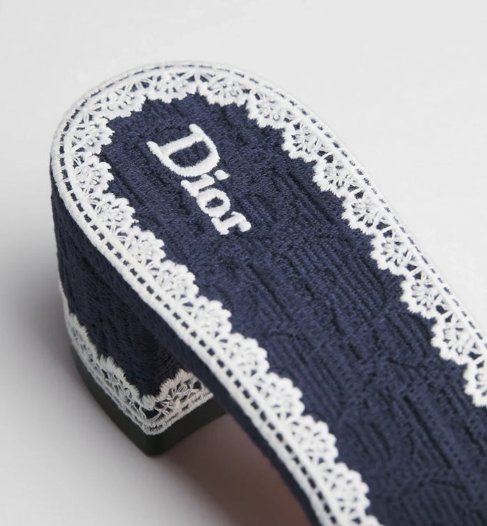 Dior Dentelle Heeled Slide Navy Blue