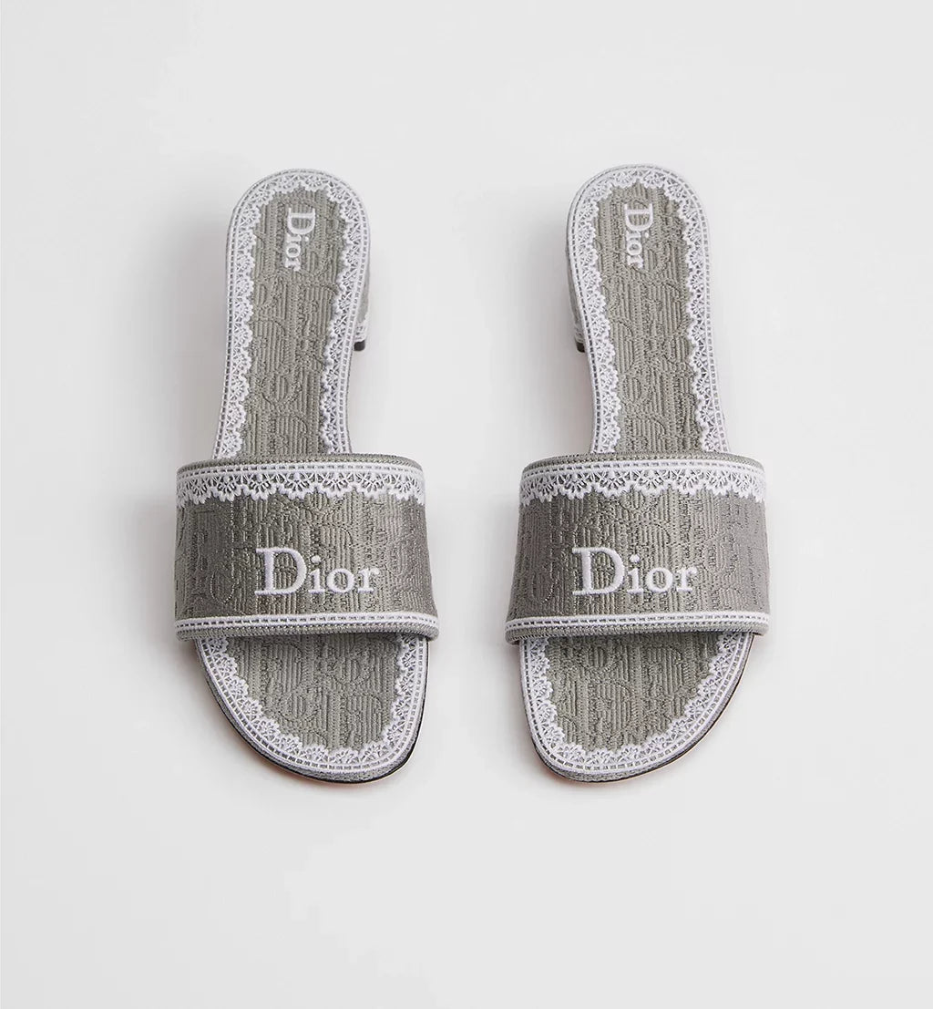 Dior Dentelle Heeled Slide Trianon Gray