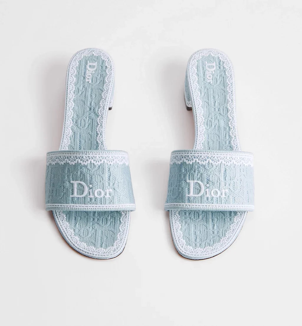 Dior Dentelle Heeled Slide Sky Blue