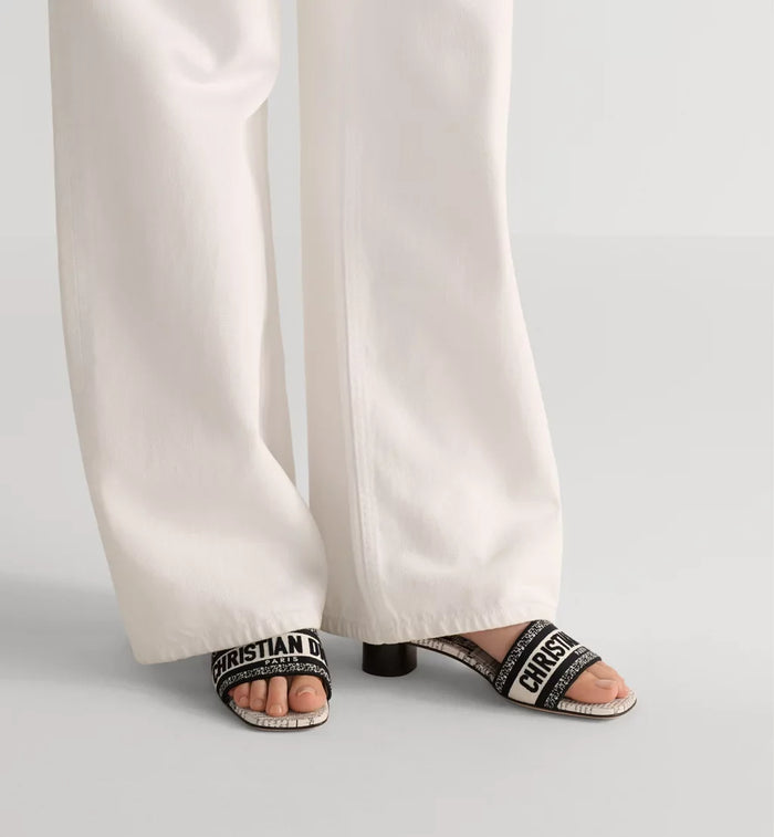 Dior Diorviera Dway Heeled Slide Cotton and White and Black