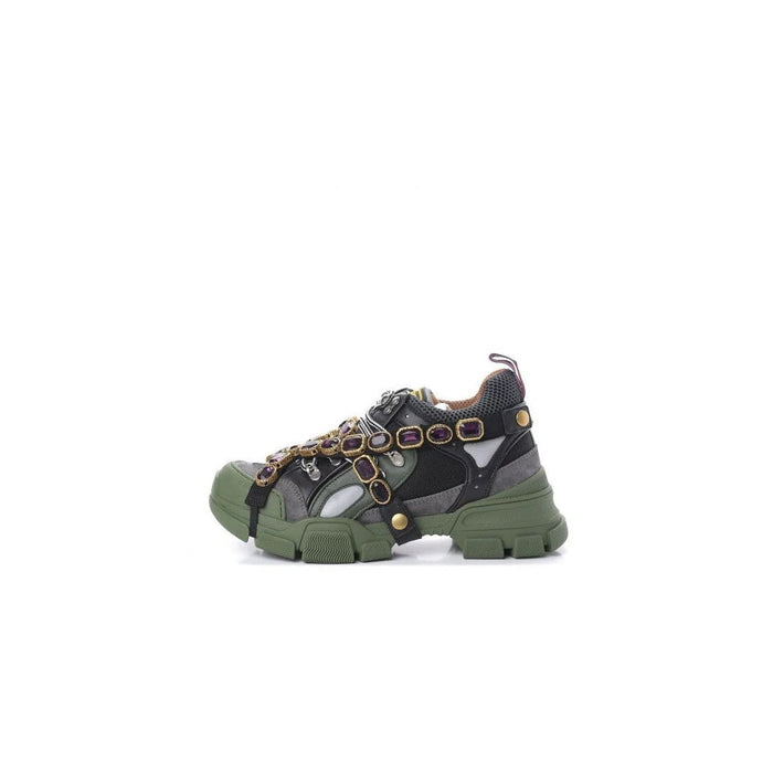 Gucci Flashtrek Mesh Calfskin Removable Crystals Sneakers Green