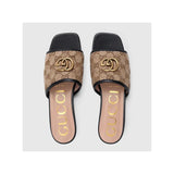Gucci Canvas Logo Slide Sandals Beige & Brown 2