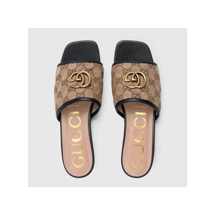Gucci Canvas Logo Slide Sandals Beige & Brown