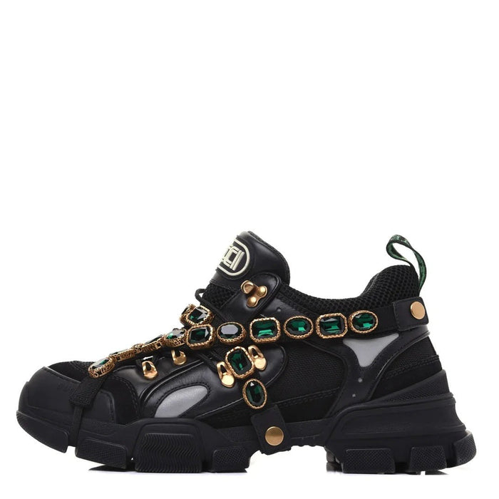 Gucci Flashtrek Mesh Calfskin Removable Crystals Sneakers Black