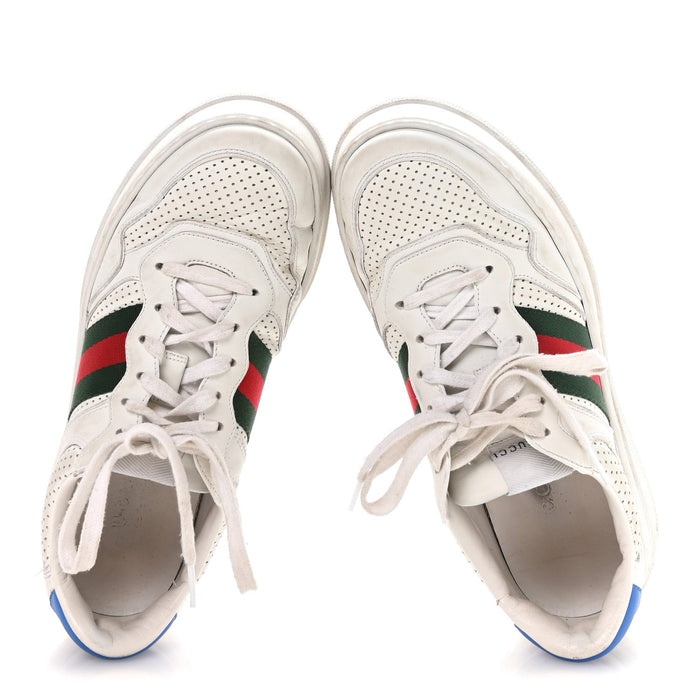 Gucci Calfskin Crocodile Web Ace Sneakers White Beige & GG Monogram