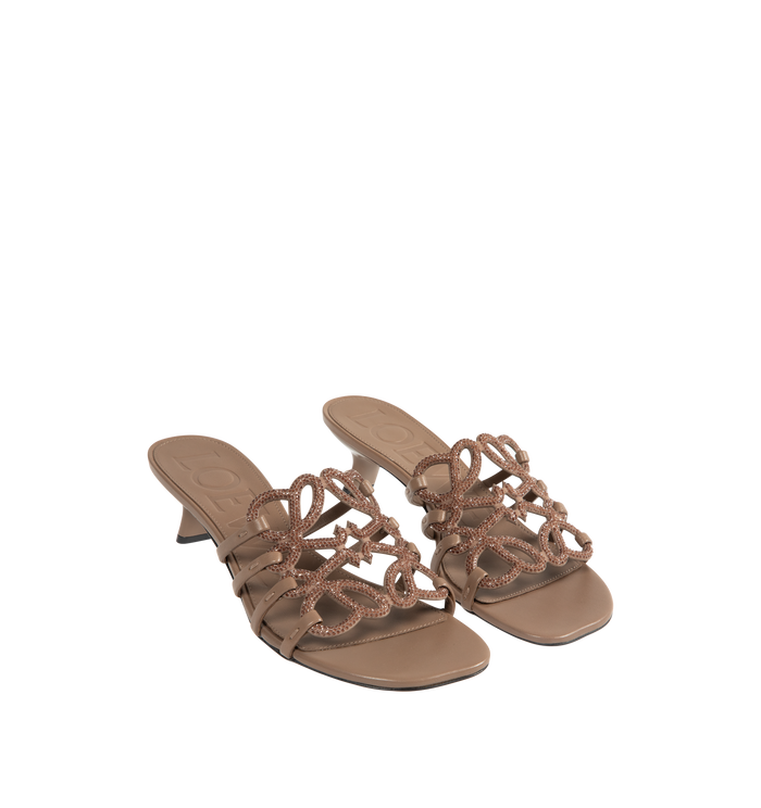 Loewe Petal Anagram Slide in Beige Rhinestone Suede