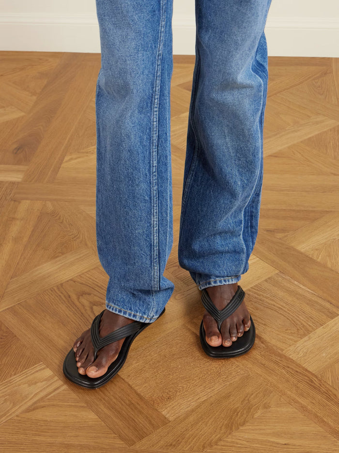Bottega Veneta Sampieri Flat Thong Rubber Flip Flops Black