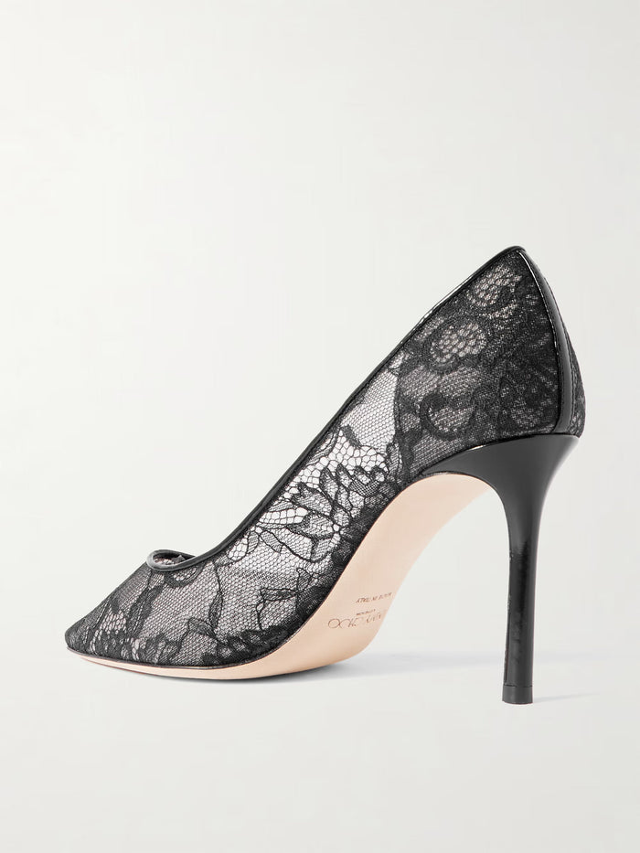 Jimmy Choo 85 Leather-Trimmed Lace Pumps