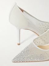 Jimmy Choo Love 85 Crystal-Embellished Leather-Trimmed Mesh Pumps White 2