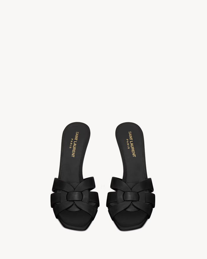 YSL Tribute Mules in Smooth Leather Black
