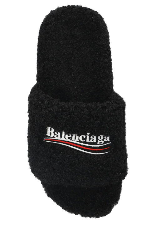 Balenciaga Political Logo Furry Slides
