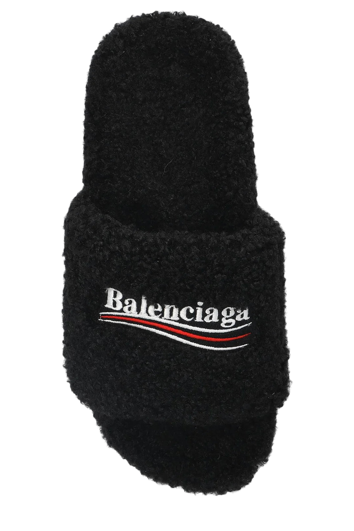 Balenciaga Political Logo Furry Slides