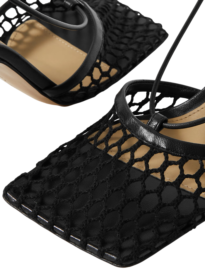 Bottega Veneta Lace-Up Leather Trimmed Mesh Pumps