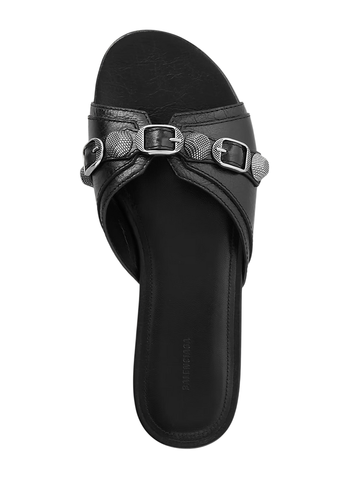 Balenciaga Cagole Embellished Textured-Leather Sandals