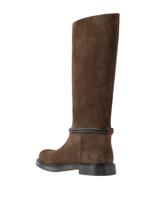 Bottega Veneta James Intrecciato Leather-Trimmed Suede Knee Boots