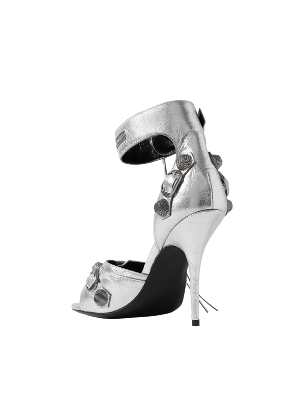 Balenciaga Cagole Embellished Metallic Crinkled-Leather Sandals