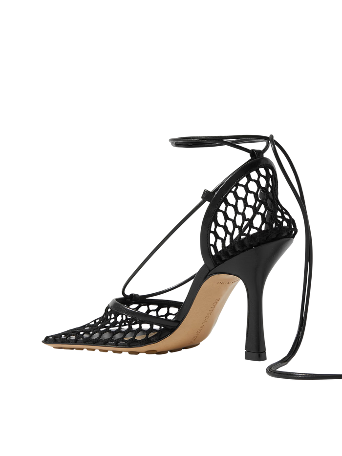 Bottega Veneta Lace-Up Leather Trimmed Mesh Pumps