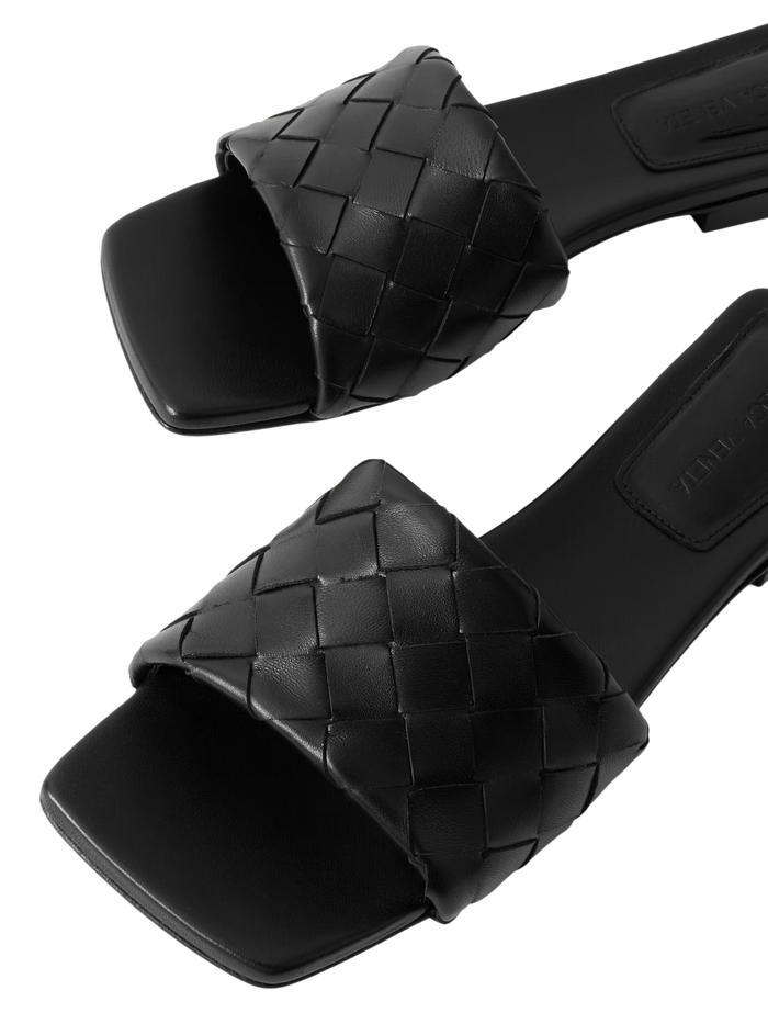 Bottega Veneta Riva Intrecciato Leather Slides Black