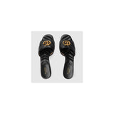 Gucci Slide Sandal With Double G, Leather Black 2