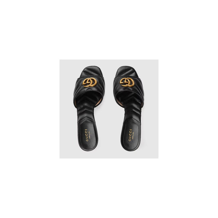 Gucci Slide Sandal With Double G, Leather Black
