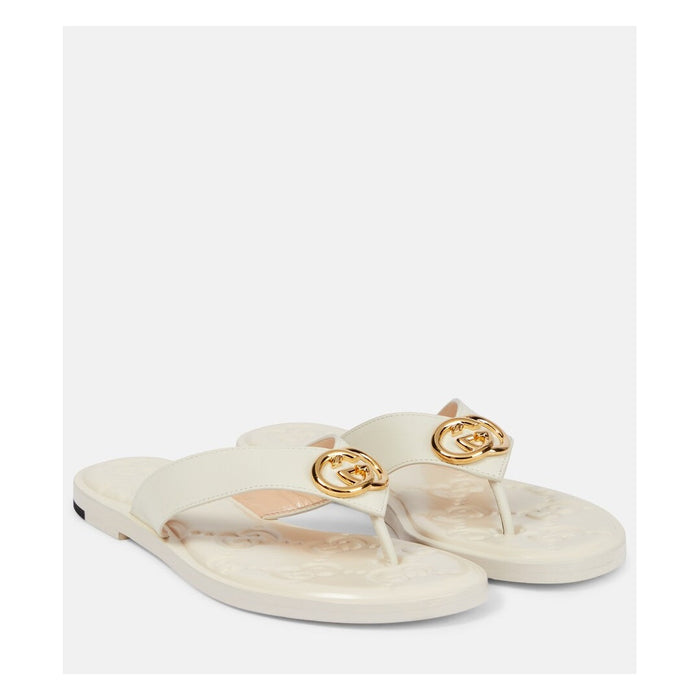 Gucci Vittoria Thong Sandal, Leather White