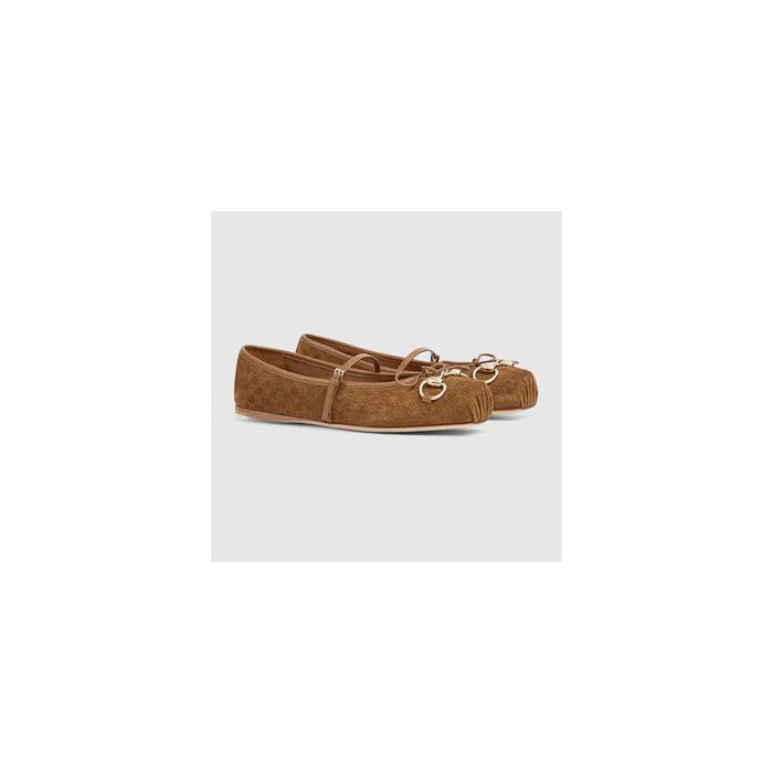 Gucci Horsebit Leather Ballet Flats Brown