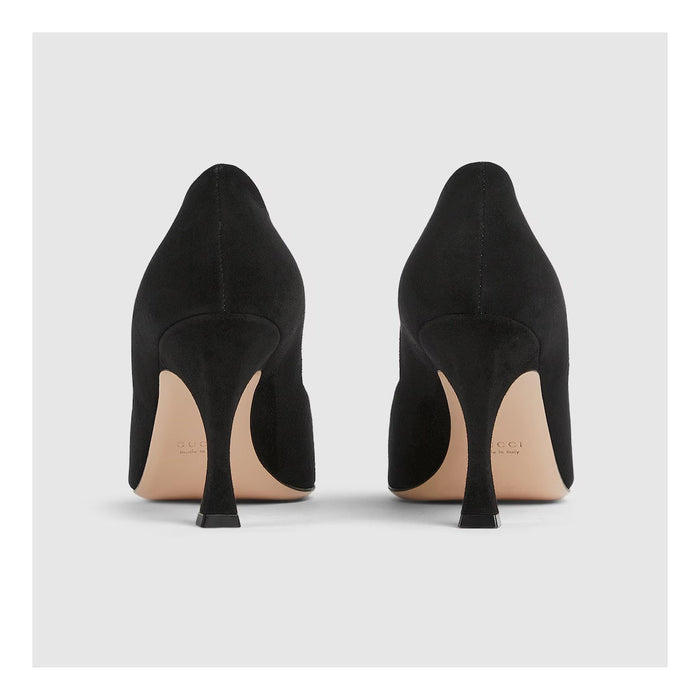 Gucci G Interlocking Suede & Crystal Pump Black