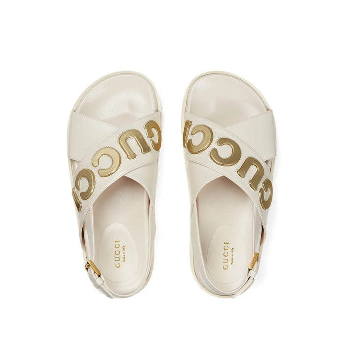 Gucci Logo Cut-Out Sandals White