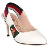 Gucci Sylvie Web Mid Heel Slingback Pumps White 2