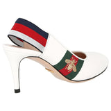 Gucci Sylvie Web Mid Heel Slingback Pumps White 3