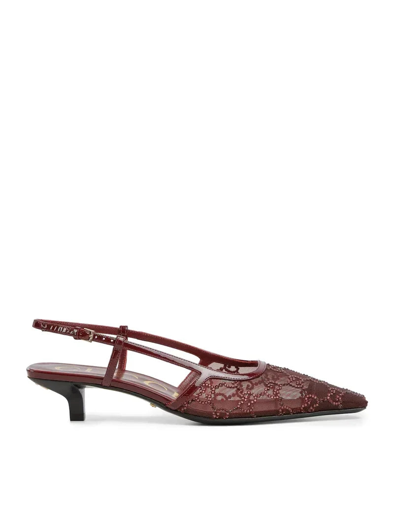 Gucci Crystal GG Monogram Slingback Pumps Burgundy & Red