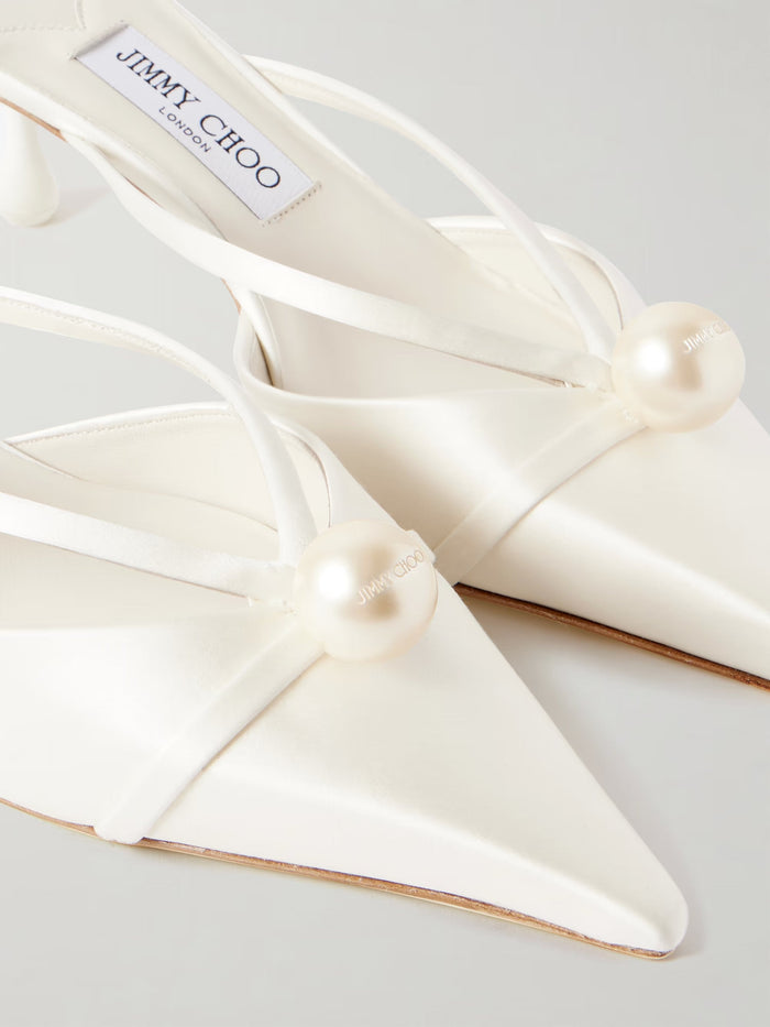 Jimmy Choo Sana 50 Faux Pearl-Embellished Satin Mules